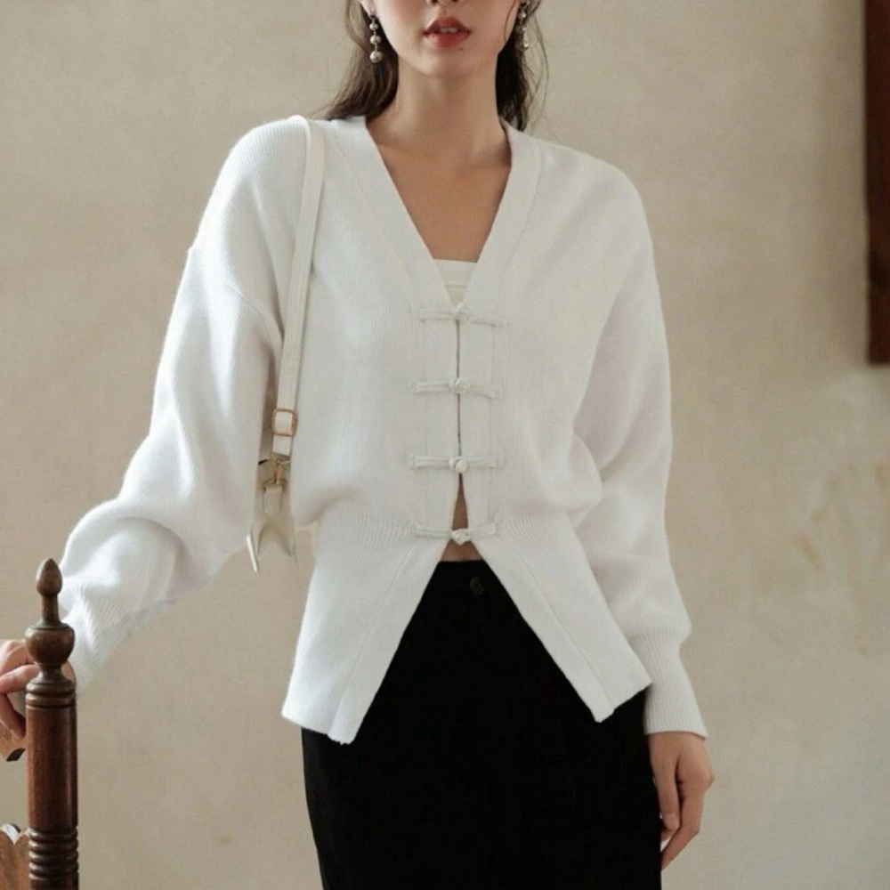 white button sweater chunky knit thick cardigan - Picture 1 of 9